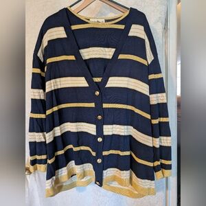 Beckenridge II Sweater Set 3X Metallic Gold,Blue & White‎ Stripes. 2 piece